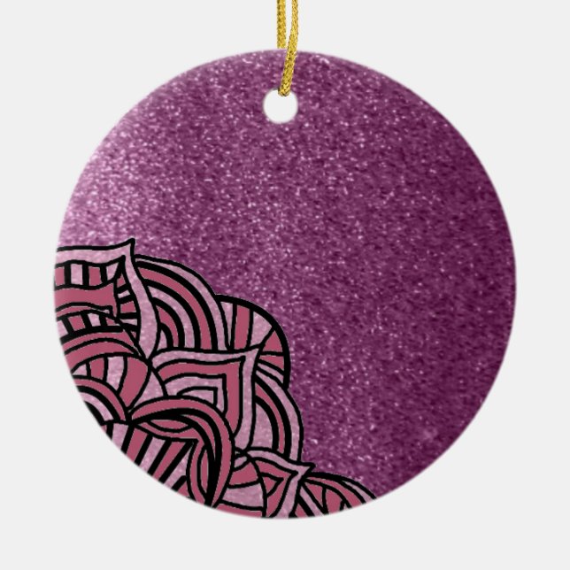 Ornamento De Cerâmica Folha Roxa com Design Medallion (Frente)