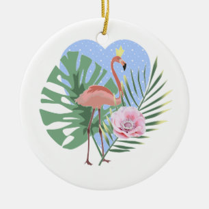 Ornamento De Cerâmica Folha tropical Flamingo rosa