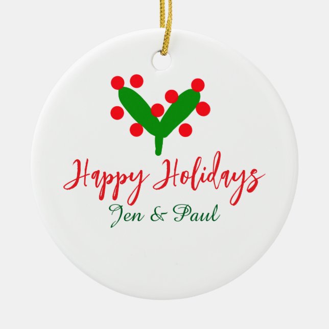 Ornamento De Cerâmica Folha verde casal verde (Frente)