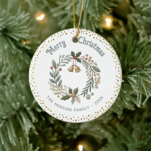 Ornamento De Cerâmica Folhagem de Coroa Brilho Dourado Natal Foto da Fam