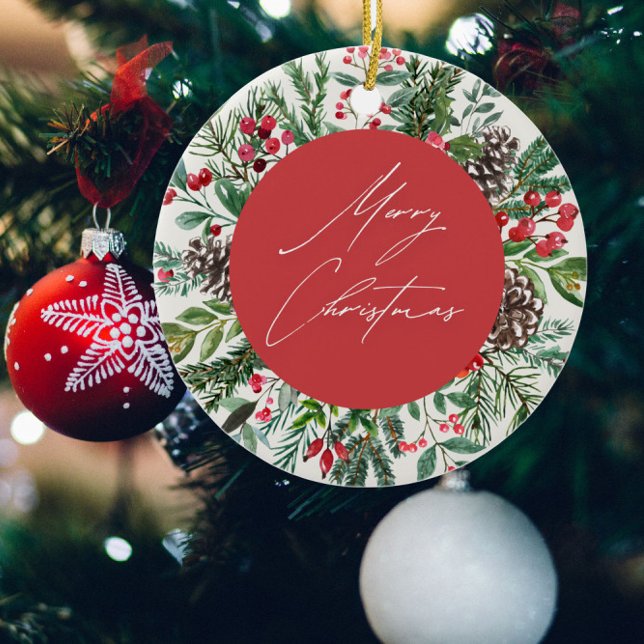 Ornamento De Cerâmica Folhagem de Natal Elegante (Criador carregado)
