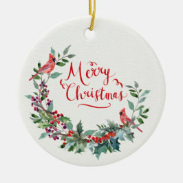 Ornamento De Cerâmica Folhagem de Natal, Holly, Cardeal