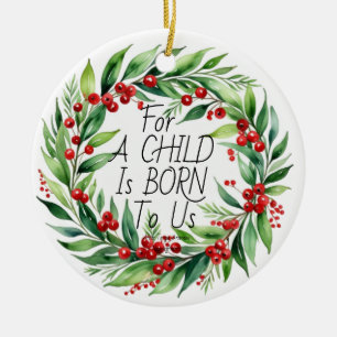 Ornamento De Cerâmica Folhagens de Natal ''Uma Coroa de Natal para Crian
