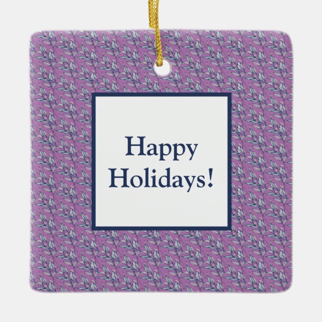 Ornamento De Cerâmica Folhas azuis e roxas (Frente)