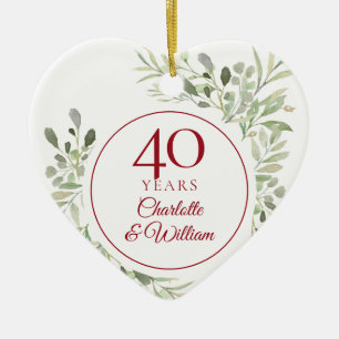 Ornamento De Cerâmica Folhas de Aquarela Suave 40º Aniversário