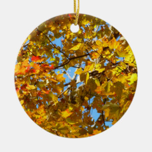 Ornamento De Cerâmica Folhas de Bordo Amarelo e Céu Azul