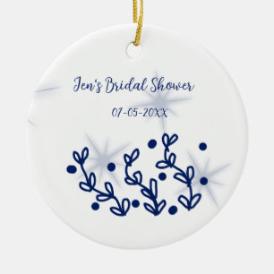 Ornamento De Cerâmica Folhas de estrelas azuis luxo real chá de noiva 