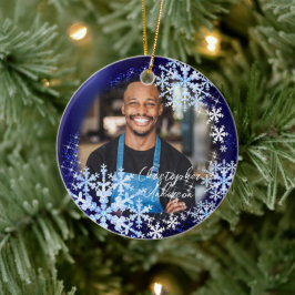 Ornamento De Cerâmica Folhas de Neve com Perfuração Fala Azul de Foto