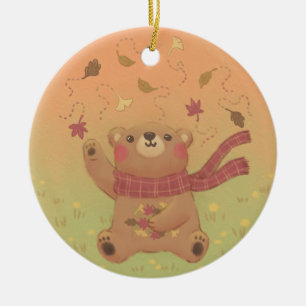 Ornamento De Cerâmica Folhas de outono do Urso de Teddy