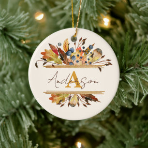 Ornamento De Cerâmica Folhas de outono enquadram personalizadas