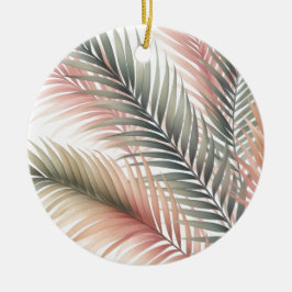Ornamento De Cerâmica Folhas de Palma Rosa Tropical Verde