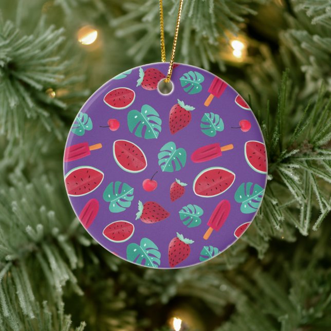 Ornamento De Cerâmica Folhas de picolé, cereja, morango e melancia (Árvore)