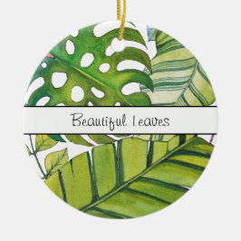 Ornamento De Cerâmica Folhas Tropicais Cujas Cores De Água