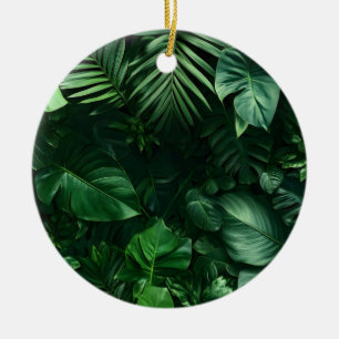 Ornamento De Cerâmica Folhas Tropicais Verdes