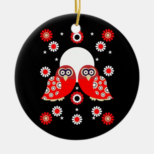 Ornamento De Cerâmica Folk Art Owl (Frente)