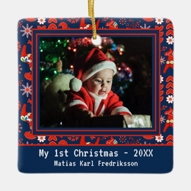 Ornamento De Cerâmica Folk Art Red Dala Horse Meu Natal De 1rua (Frente)