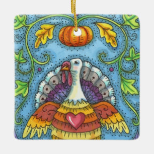 ORNAMENTO DE CERÂMICA FOLK ART TURKEY, CORES DE AGRADECIMENTO SAZONAL