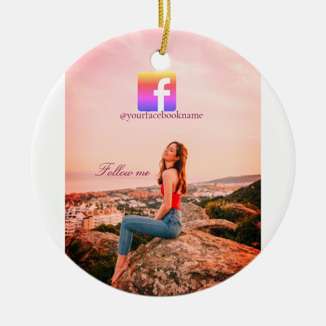 Ornamento De Cerâmica follow us facebook username social media photo  (Frente)