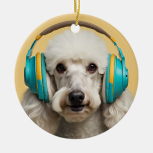 Ornamento De Cerâmica Fones de ouvido de veste de poodle