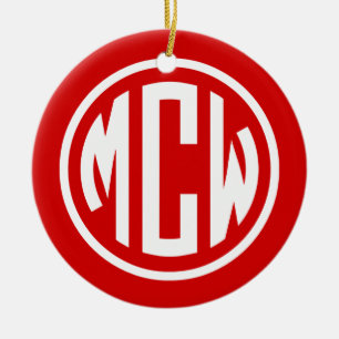Ornamento De Cerâmica Fonte de Monograma de Círculo Branco Vermelho DIY
