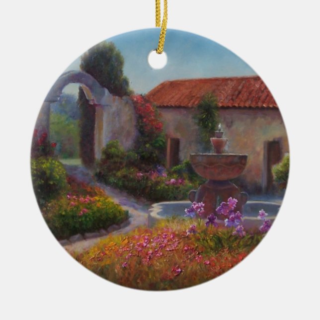 Ornamento De Cerâmica Fonte e jardim na missão de Carmel (Frente)