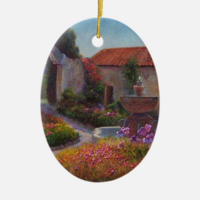 Ornamento De Cerâmica Fonte e jardim na missão de Carmel (Frente)