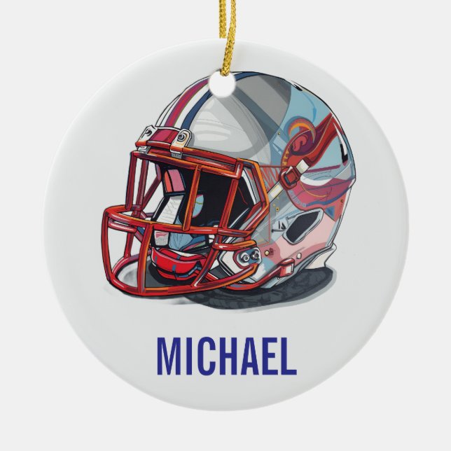 Ornamento De Cerâmica Football Helmet Pop Art Motivational Name (Frente)