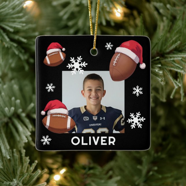 Ornamento De Cerâmica Football Santa Hat Name Photo Christmas  (Árvore)