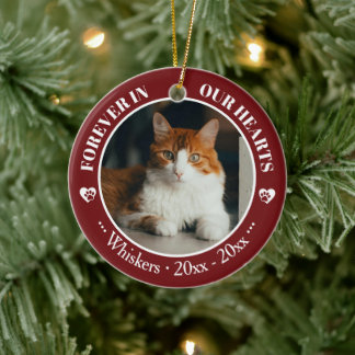 Ornamento De Cerâmica Forever in Our Hearts Cat Photo and Name Memorial