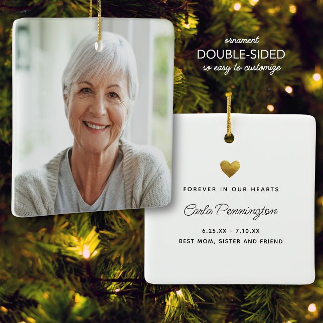 Ornamento De Cerâmica Forever in our Hearts Memorial Custom Text Photo  (Criador carregado)