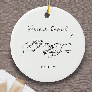 Ornamento De Cerâmica Forever Loved Pet Memorial Dog Cat Paw Print Photo