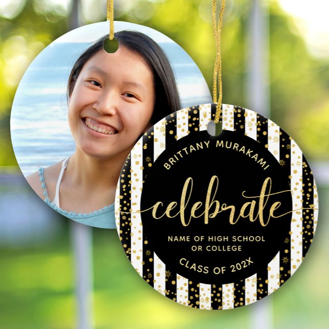 Ornamento De Cerâmica Formando foto dourada preto script de brilho (Criador carregado)