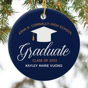 Ornamento De Cerâmica Formatura Azul Marinho Natal Personalizado Graduad