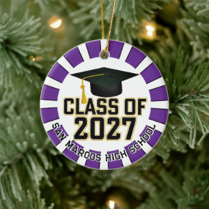 Ornamento De Cerâmica Formatura da turma de 2027 de Letterman em foto