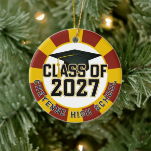 Ornamento De Cerâmica Formatura da turma de 2027 de Letterman em foto