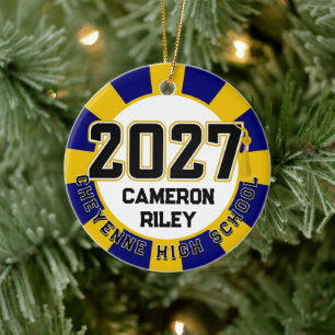 Ornamento De Cerâmica Formatura da turma de 2027 de Letterman em foto