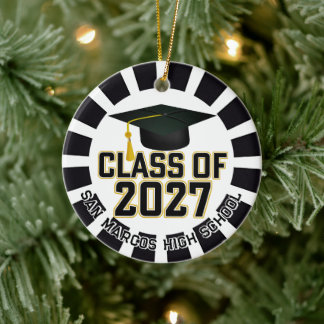 Ornamento De Cerâmica Formatura da turma de 2027 de Letterman em foto