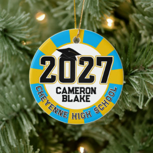 Ornamento De Cerâmica Formatura da turma de 2027 de Letterman em foto