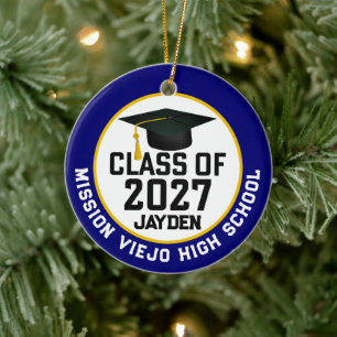 Ornamento De Cerâmica Formatura da turma de 2027 de Letterman em foto