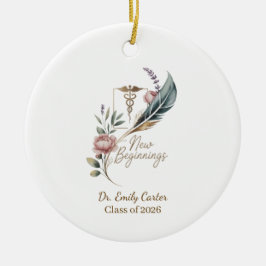 Ornamento De Cerâmica Formatura de Médico Personalizada Novos Começos