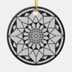 Ornamento De Cerâmica Formigueiro de Star Mandala preto e branco