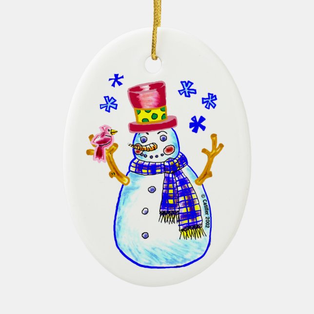 Ornamento De Cerâmica Fornalhas personalizadas do Snowman Bird (Frente)