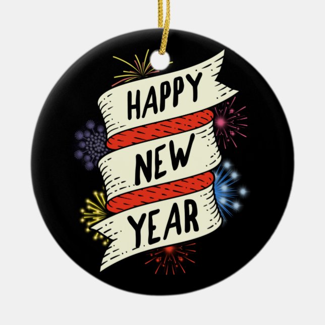 Ornamento De Cerâmica Fornecimentos de véspera de ano novo NYE 2021 Happ (Frente)