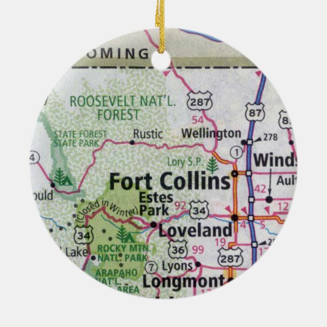 Ornamento De Cerâmica Fort Collins e Estes Park Map (Traseira)
