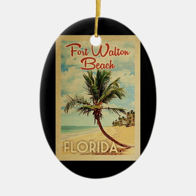 Ornamento De Cerâmica Fort Walton Beach Palm Viagens vintage (Frente)
