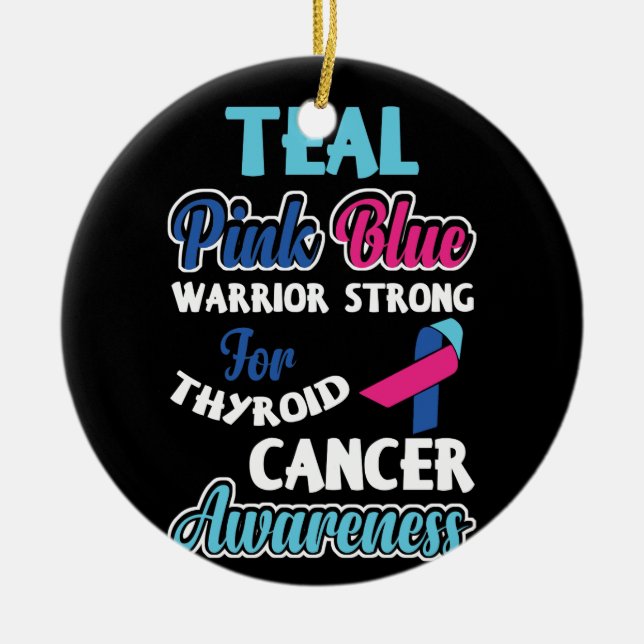 Ornamento De Cerâmica Forte Guerreiro Azul Rosa Teal Para Cancer Da Tiro (Frente)