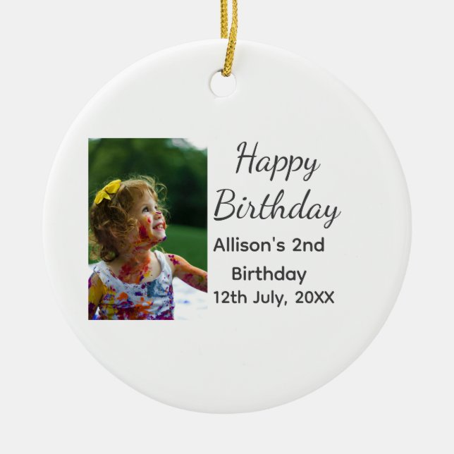 Ornamento De Cerâmica Foto: Apelido clássico moderno data feliz aniversá (Frente)