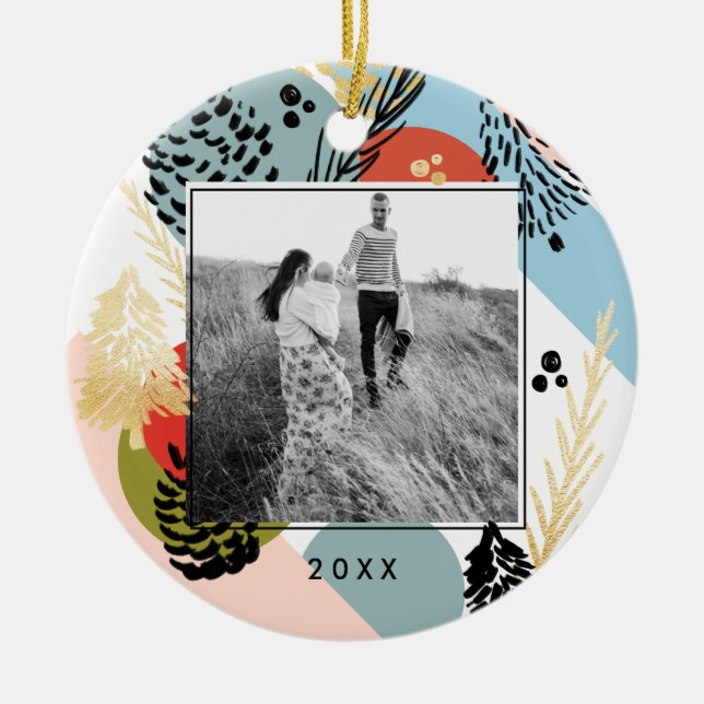 Ornamento De Cerâmica Foto artística moderna do cone do pinho de | (Frente)