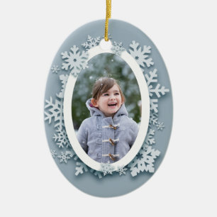 Ornamento De Cerâmica Foto Blue Snowflakes