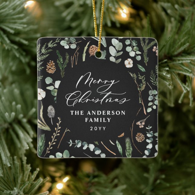 Ornamento De Cerâmica Foto botânica mínima de Natal verde-sábio (Árvore)